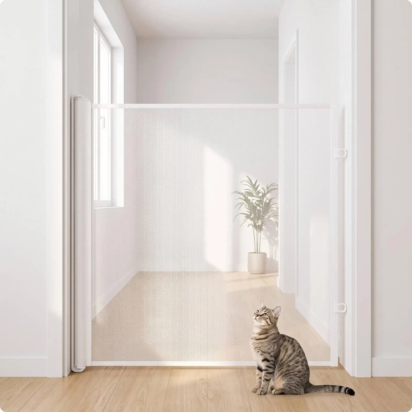 Retractable Mesh Pet Gate Indoor Safety Barrier for Dogs Cats Extendable Door Fence Puppy Gate