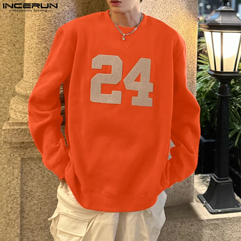 INCERUN Men Casual Long Sleeve Sweatshirts 2024 Handsome Loose Fashion Hoodies Round Neck Elegant Digital Printing Pullovers