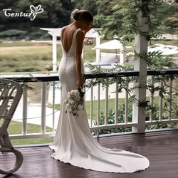 Backless Zeemeermin Trouwjurk Vrouwen V-hals Zijsplit Crêpe Civiele Bruid Jurken Boho Bruidsjurken Vestidos de Novia Aangepaste