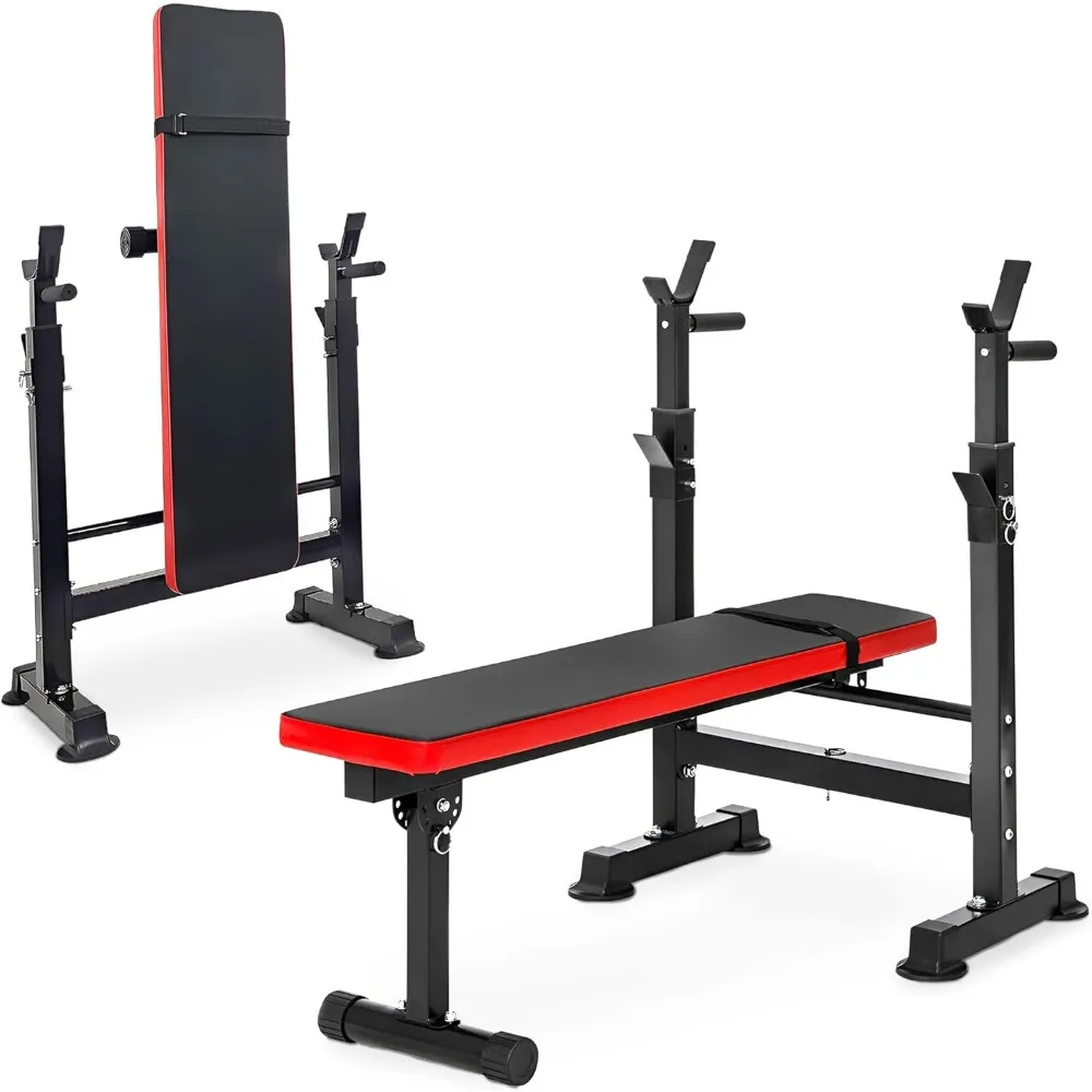 BalanceFrom Steel Weight Bench with Squat Rack, 400 lbs Capacity Foldable Home Gym, 6-Position Barbell Holder, Adjustable Seat