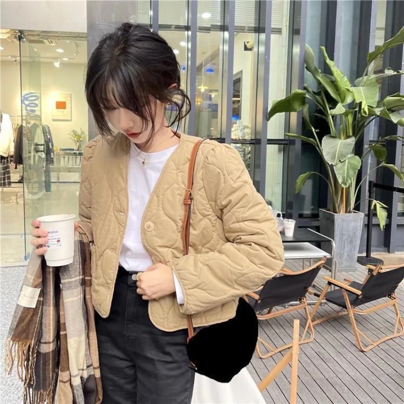 Spring and Autumn Short Style Cotton Jacket Coat Female Argyle Little Fellow Cotton-padded Clothes Fashion Warm All-match Warm