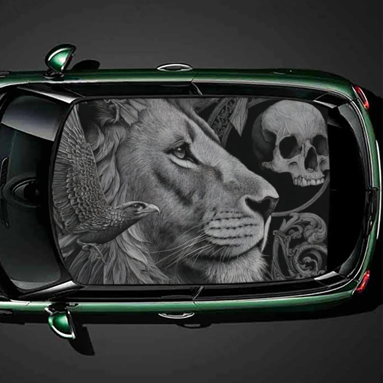 

Mysterious Lion and Raven Print PVC Car Roof Sticker, Self-Adhesive Waterproof Car vinyl Decal, Car Decoration Protection Sticke