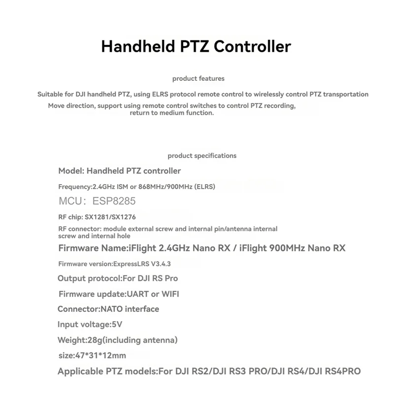 Vo-para controlador gimbal portátil iflight elrs 2.4ghz rx para djirs2/djirs3 pro/dji rs4/dji rs4 pro fpv drone