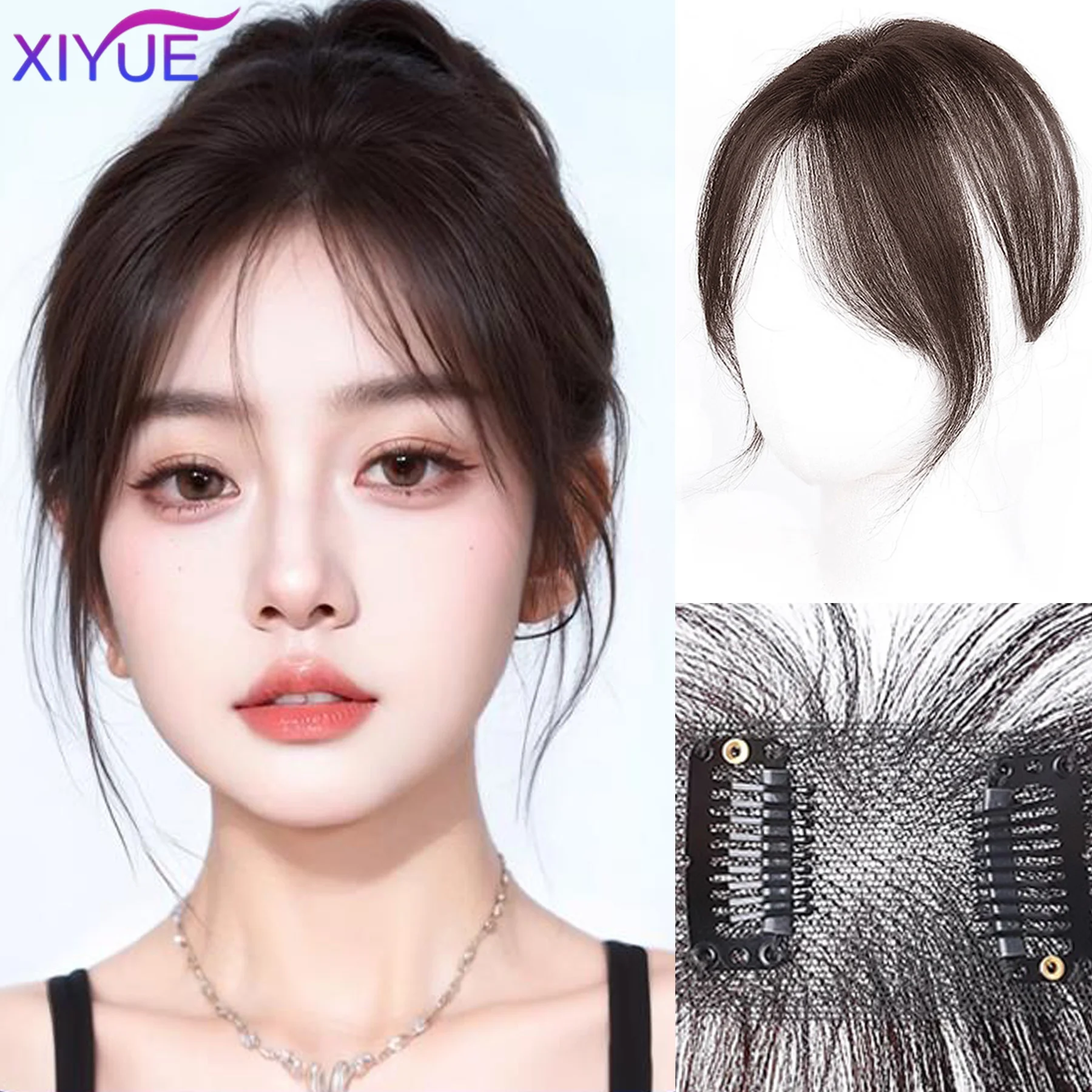 

XIYUE Топпер с челкой для волос для женщин, естественный вид, прямой человеческий парик с воздушной челкой, добавляет объемную длину, бесшовную смешую