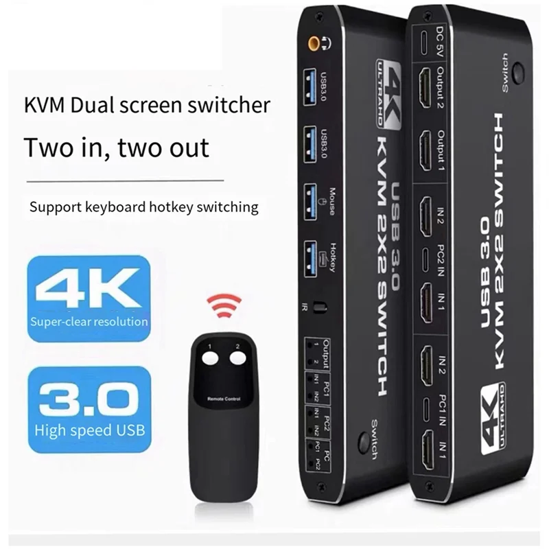 

-A90P KVM Dual Screen Switcher With 4K@60HZ High Resolution Switcher 3.5 Headphone Jack Audio And USB 3.0 Integration Easy To Us