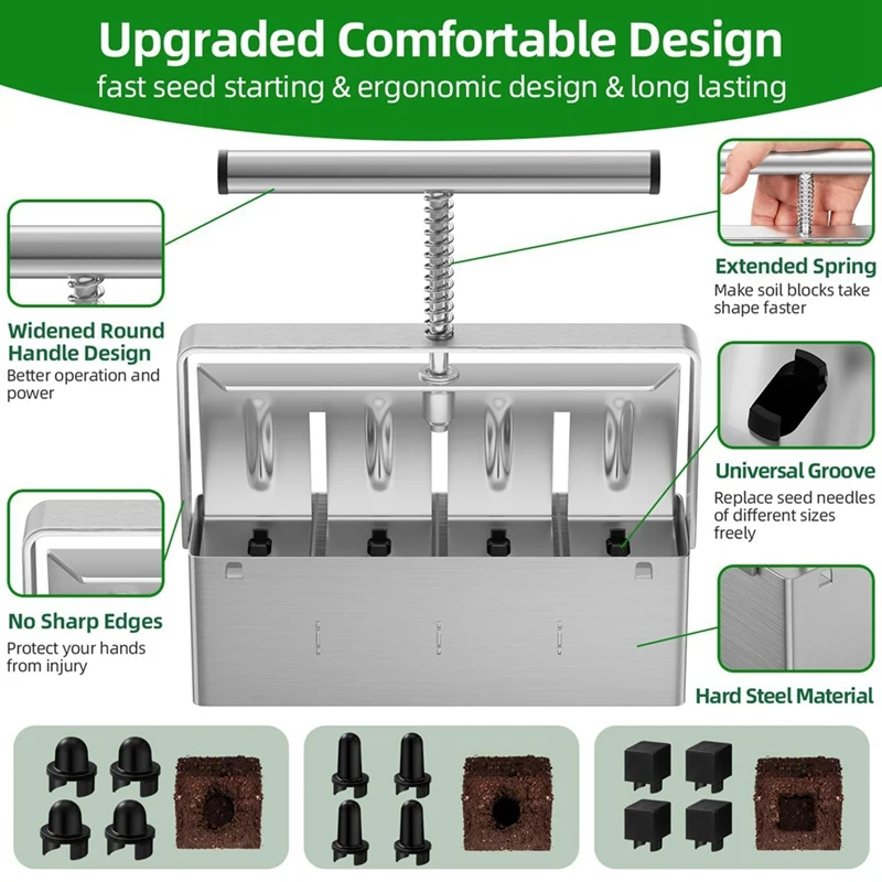 Soil Block Maker Soil Blocker METAL For Seed Starting With Strong Hand Held, Soil Blocking Tool For Grow Seedling