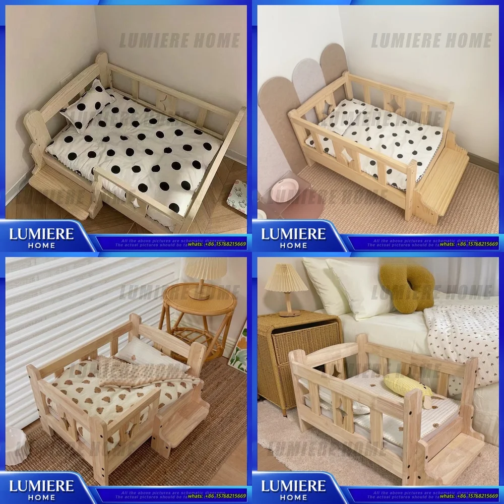 

Premium Wooden Pet Bed for Dogs and Cats Nordic Style Washable Removable Cover All Season Dog Crate Pad Small Medium Large