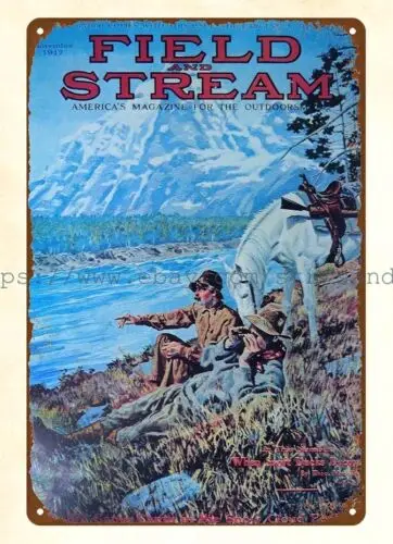interior design ideas 1917 Field Stream hunters horse river metal tin sign sign