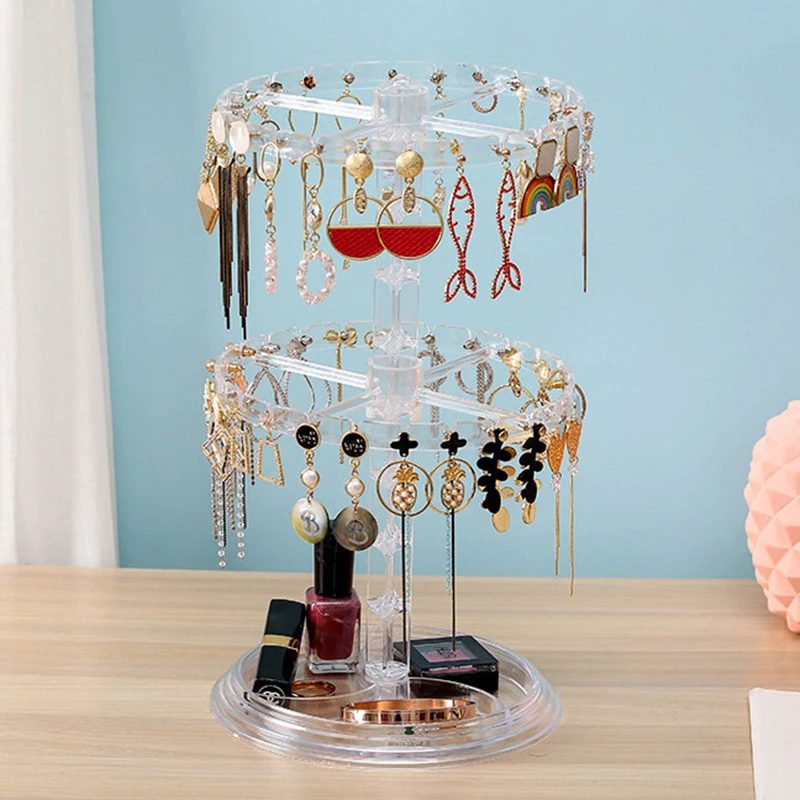 2Layer Rotating Earrings Storage Shelf Jewelry Display Display Stand Cases Holder Racks Fixtures Jewelry Earrings Organizer - Image 4