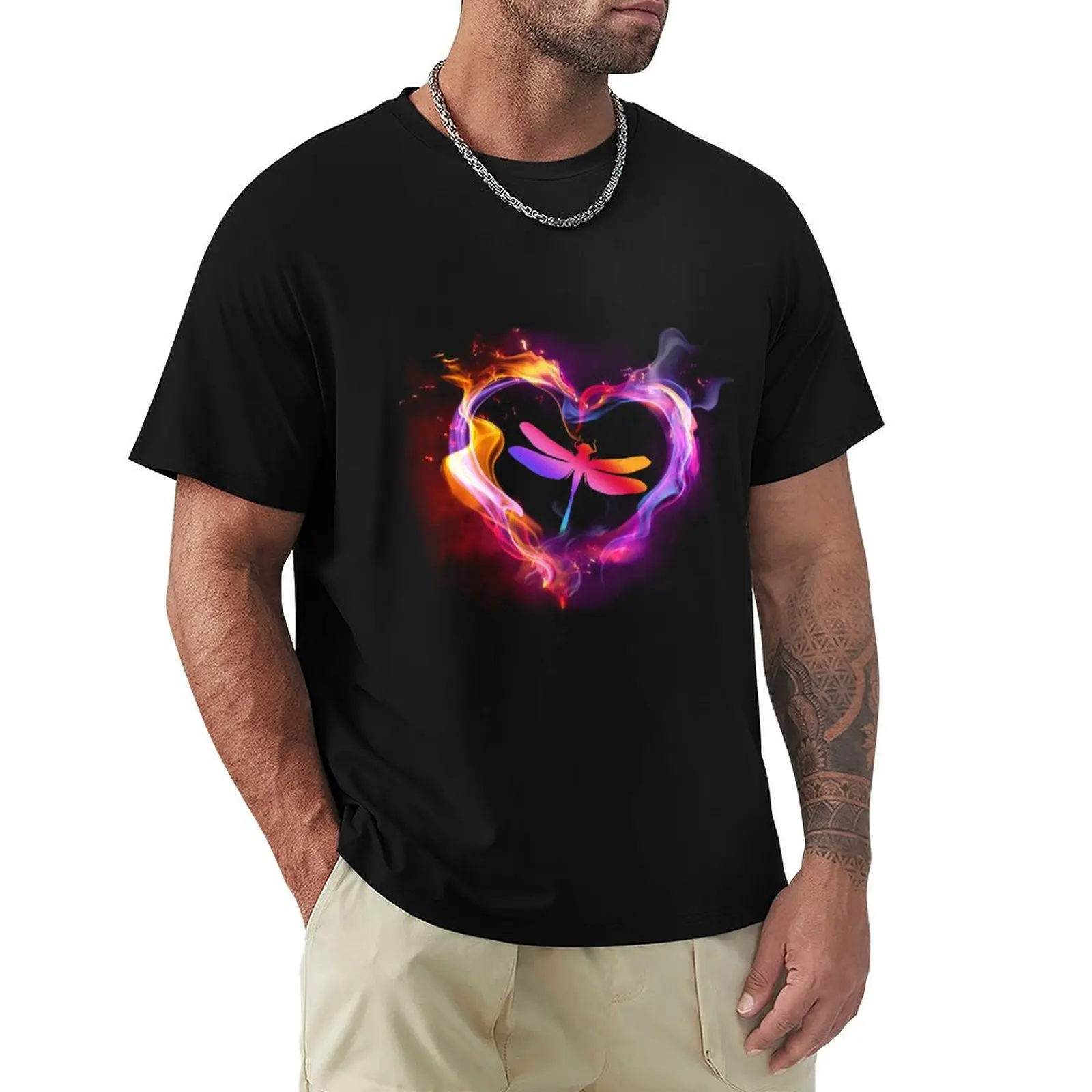 

Dragonfly Watercolor Heart Art T-Shirt Lightweight Basic Short Sleeve Shirt