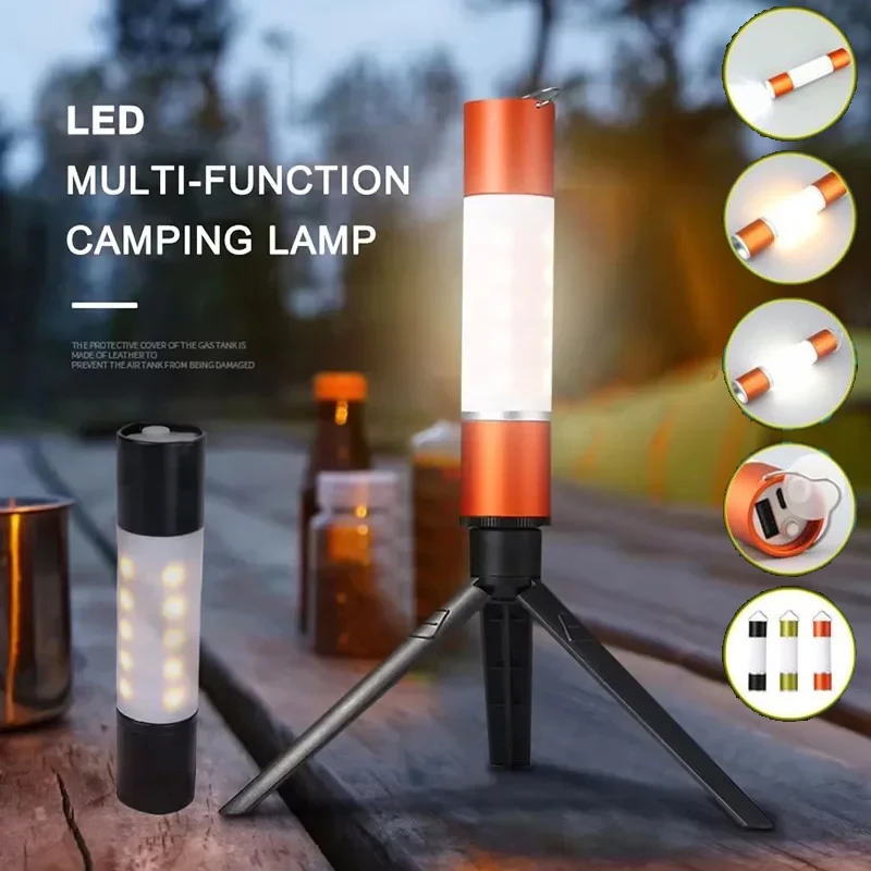 المحمولة شنقا خيمة ضوء مشاعل متعددة الوظائف USB قابلة للشحن التخييم ضوء مقاوم للماء 6 طرق مع حامل ثلاثي القوائم