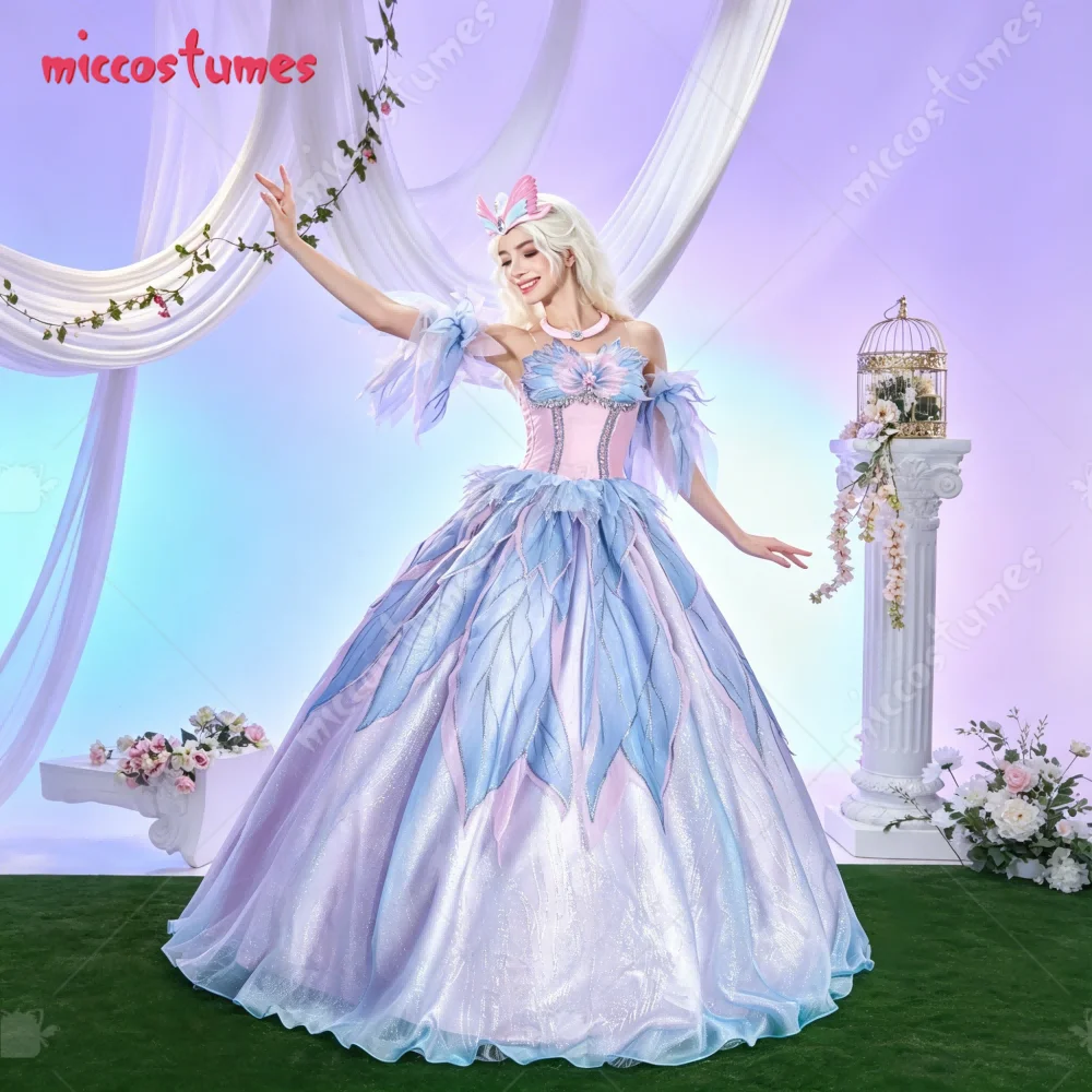 【Pre Sale】Cosplay.fm Women's Swan Lake Princess Cosplay Costume Pink and Blue Princess Dress with Sleeves and Necklace view 2