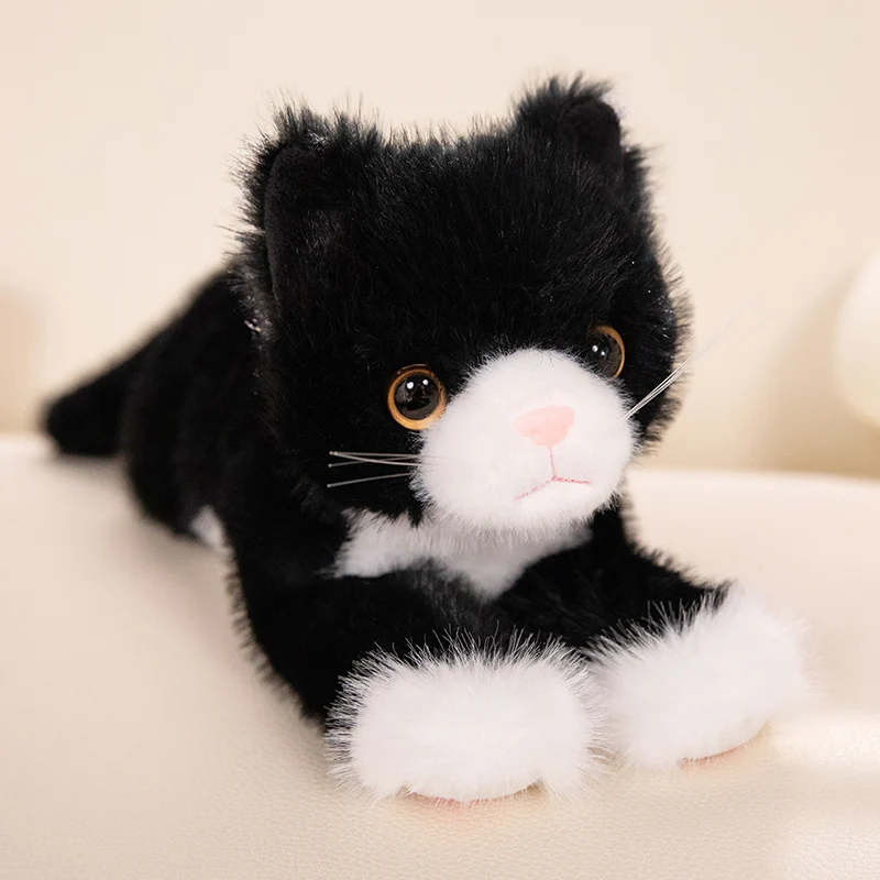 新しい 40/53 センチメートル黒横たわっている猫ぬいぐるみソフト模擬