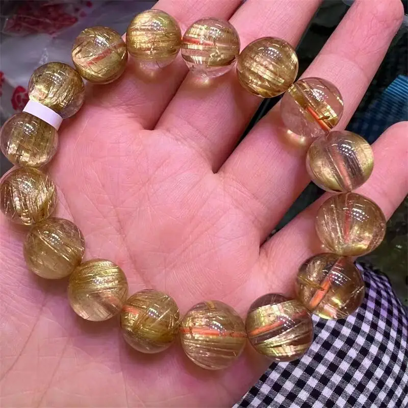 

Natural Golden Rutilated Quartz Bracelet Women Reiki Healing Strand Jewelry For Female Gift 1PCS 10/11.5MM