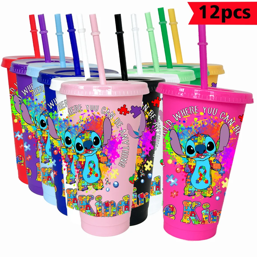 

12 шт./лот Disney Stitch цветочный 26 унций красочный пластиковый стакан для дня рождения, посуда для напитков, чашка для сока, кофе