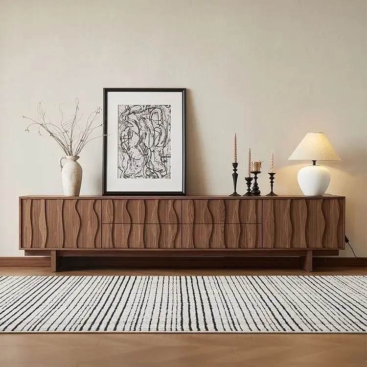 

Medieval wabi sandy wind solid wood TV cabinet high-end household floor cabinet simple modern TV cabinet