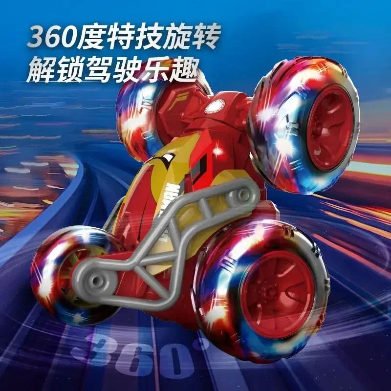 Marvel Spider-Man Iron Man anime figure creative cool and handsome remote control stunt car roll car children's off-road toy car