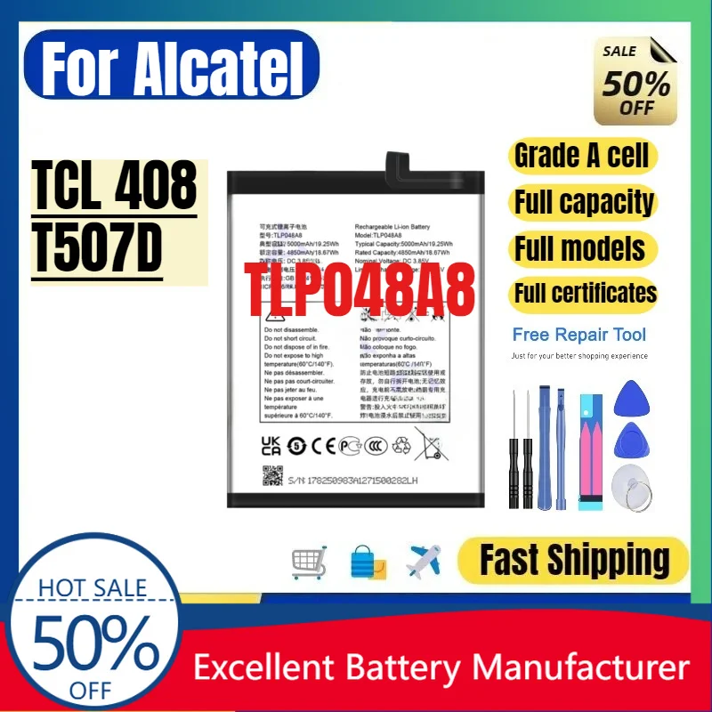 0 Cycle TLP048A8 Battery for TCL 408 T507D Phone High Quality Replacement Lithium Polymer Bateria Grade A Cell with Tools