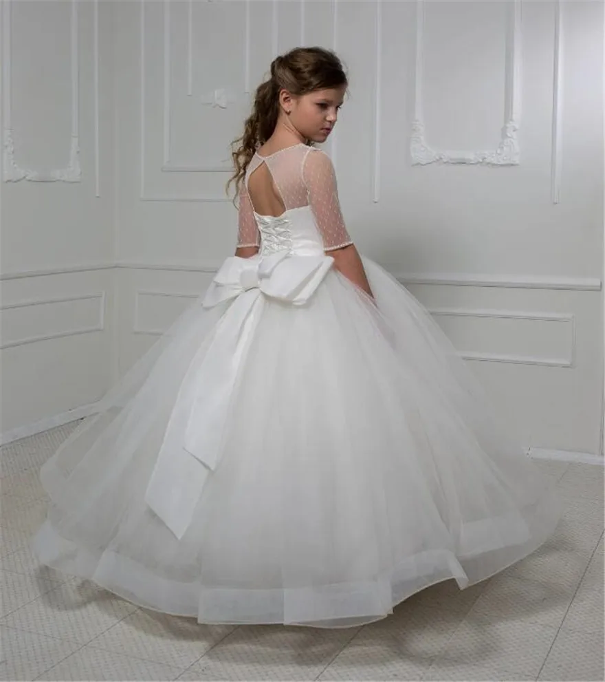 

Gorgeous Girls Pageant Gowns with Sleeves Tiered Tulle Princess Real Picture Flower Girl Dress Kid First Communion Gown