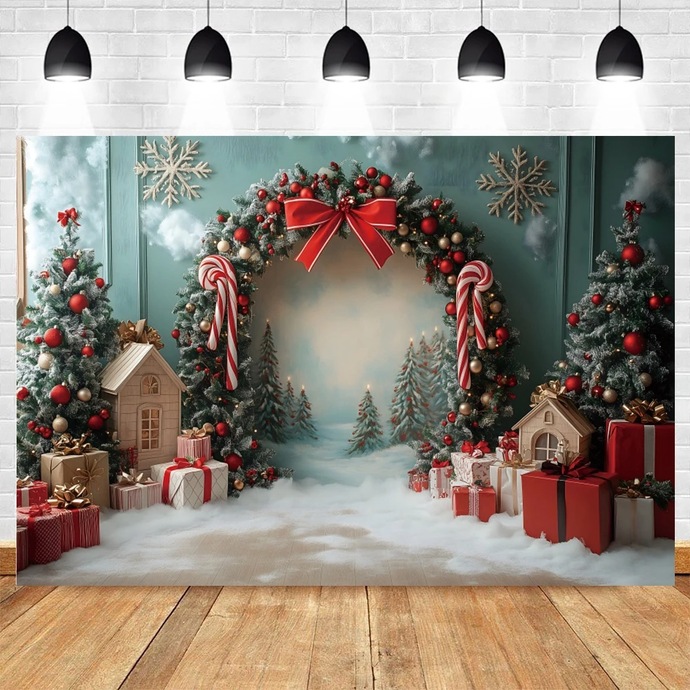 Retro Window Christmas Tree Backdrops Photography Winter Snow Forest Interior Decoration Kids Family Portrait Photo Backgrounds