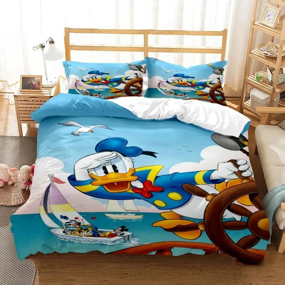 Disney Cartoon Duvet Cover Set Donald Duck Cute Pattern Bedding Set Duvet Cover Pillowcase for Kids Boys Girls Room decoration