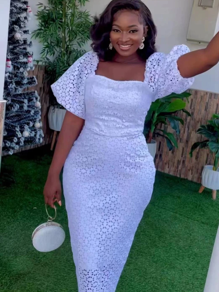 Dress Women Long Dresses Square Collar Vestidos High Waist Party Puff Sleeve Wedding Lace Elegant Splice Y2k Streetwear 2025