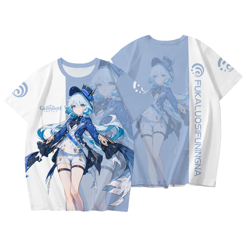 تي شيرت رجالي جديد لعام 2025 تي شيرت كارتوني Furina Genshin Impact ثلاثي الأبعاد مطبوع للأطفال تي شيرت رجالي ونسائي بأكمام قصيرة ورقبة دائرية تي شيرت Harajuku Y2k