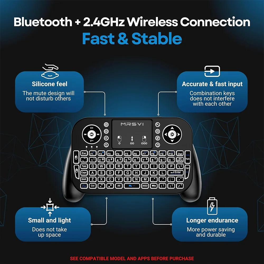 MRSVI V8 Mini Keyboard Bluetooth&2.4G Air Mouse Remote Control Touchpad Mouse Backlit Combo for Android TV Box/Laptop Window OS