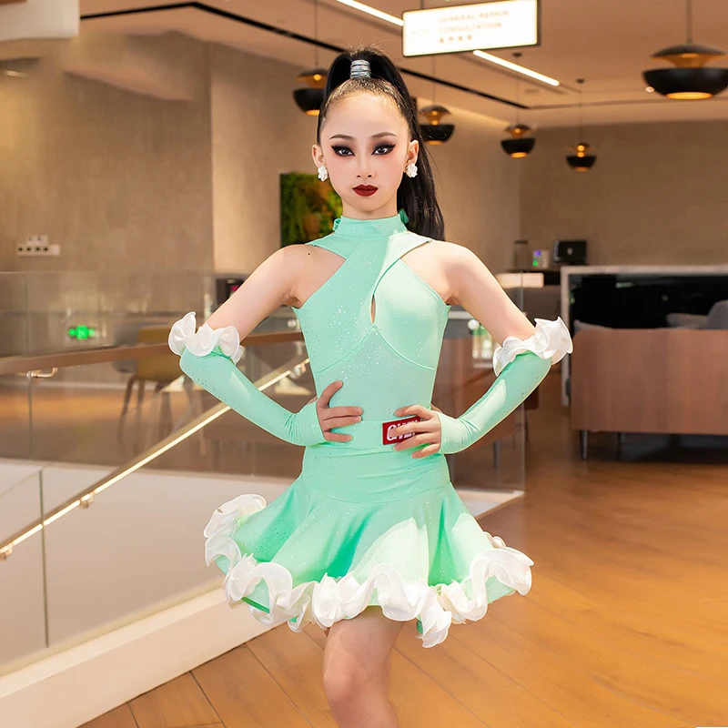 Novo vestido de competição de dança latina crianças salsa samba roupas de dança profissional meninas chacha vestidos de festa de dança latina dw10699