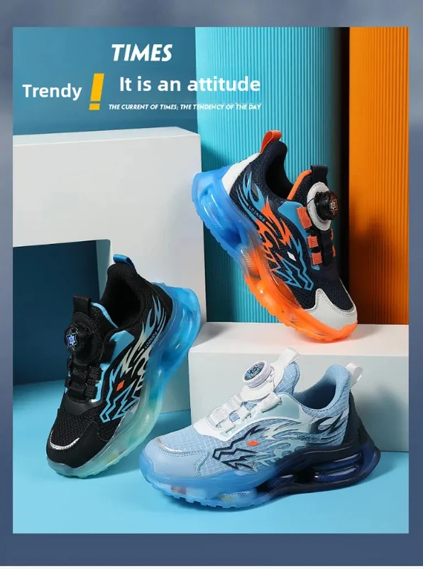 Children's Running Shoes Rotating Buckle Lightweight Outdoor Sports Walking Shoes Breathable Non-Slip Casual Sneakers for Kids