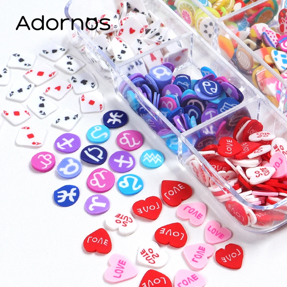 Love Heart Nail paillettes Polymer Clay Colorful Nail Design Cute Poker Card Fruit Cake Shape Mix Nail Art forniture e decorazioni