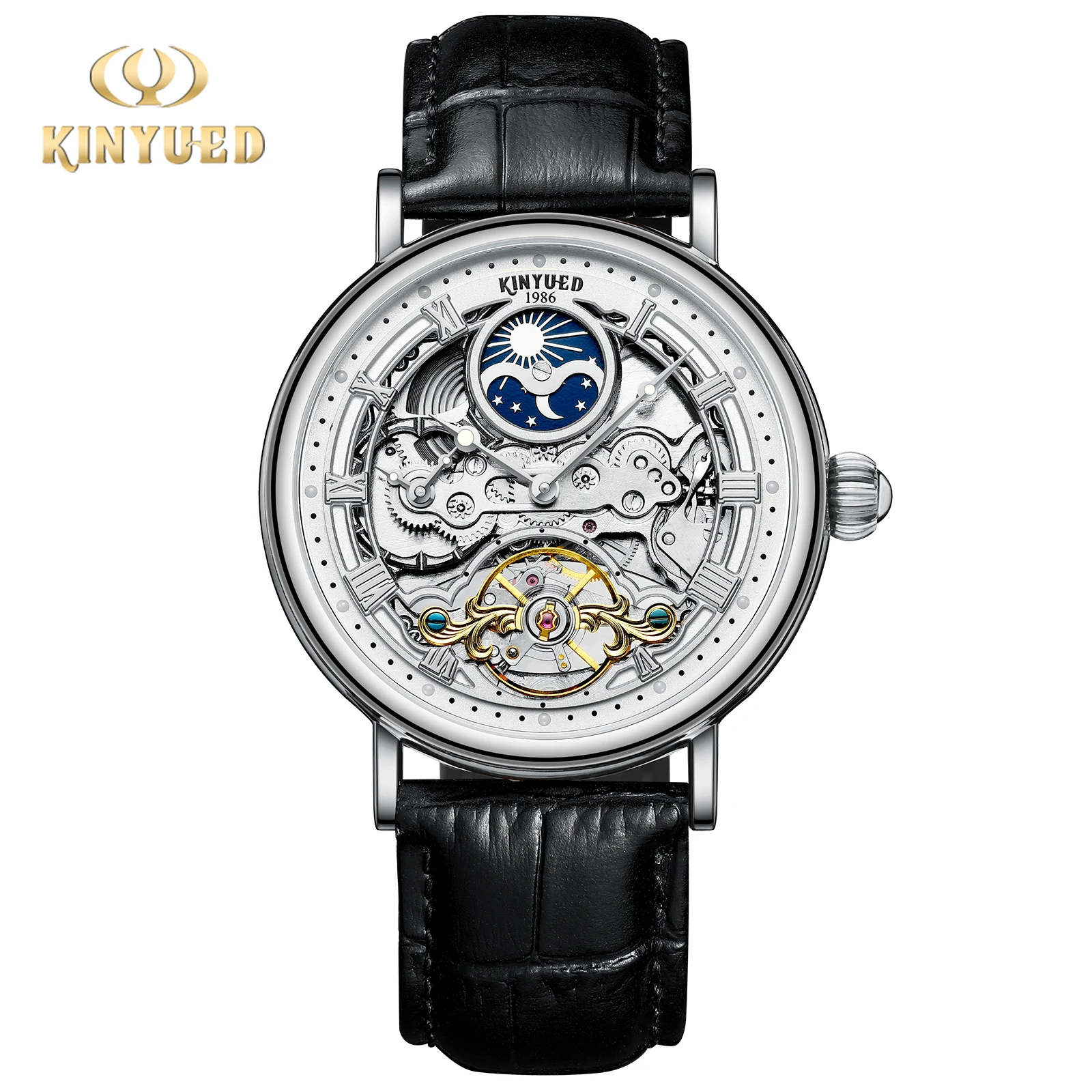 KINYUED full yautomatic mechanical watch waterproof men's watch multifunctional mechanical watch double-sided hollow  J117-3