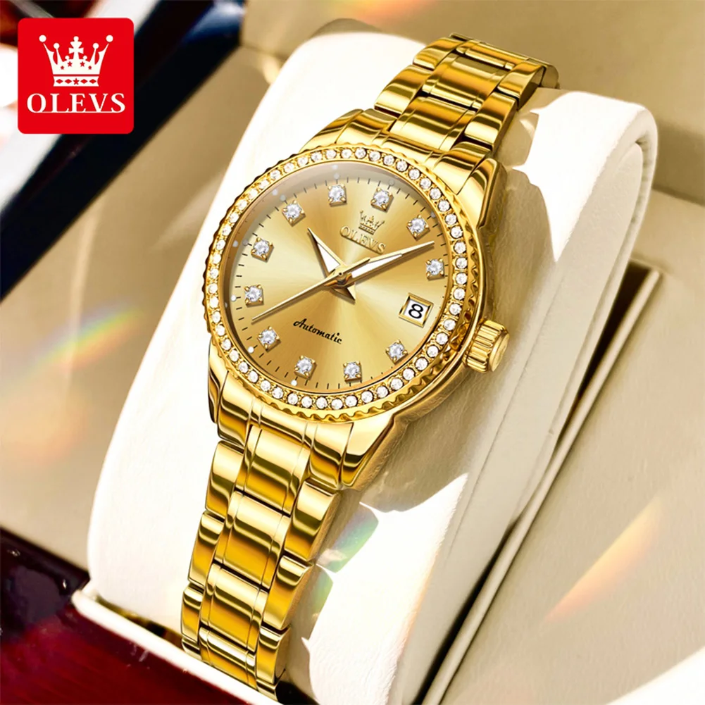 

OLEVS 7003 Womens Watch Elegant Luxury Mechanical Watch Scale Waterproof Luminous Automatic Date Ladies Watch Gift Box