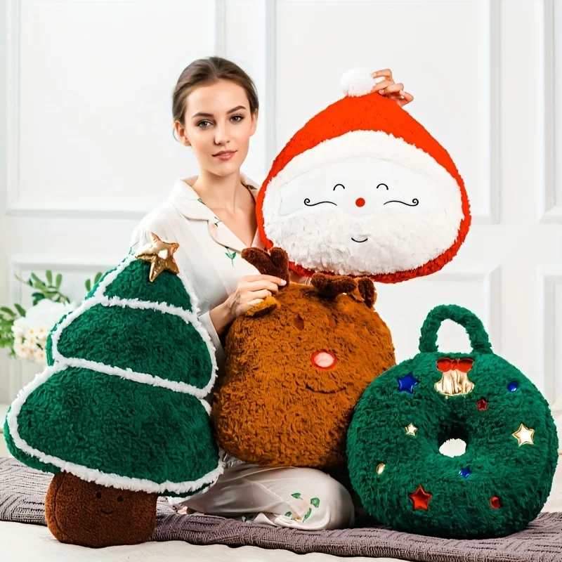 Santa Claus Christmas Tree Plush Pillow - Hand Washable, Soft Knitted Fabric, Suitable For All Seasons Sofa And Home Decoration