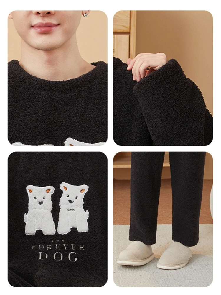 الشتاء نصف بيجامة من الصوف الرجال الكورية الشباب الكرتون ملابس خاصة الدافئة سميكة المتسكعون كلاب أليف طباعة أفخم Homesuit وتتسابق #6