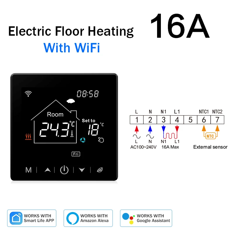 Alexa-termostato inteligente Tuya para el hogar, controlador de temperatura programable para habitación, calefacción eléctrica de suelo caliente,