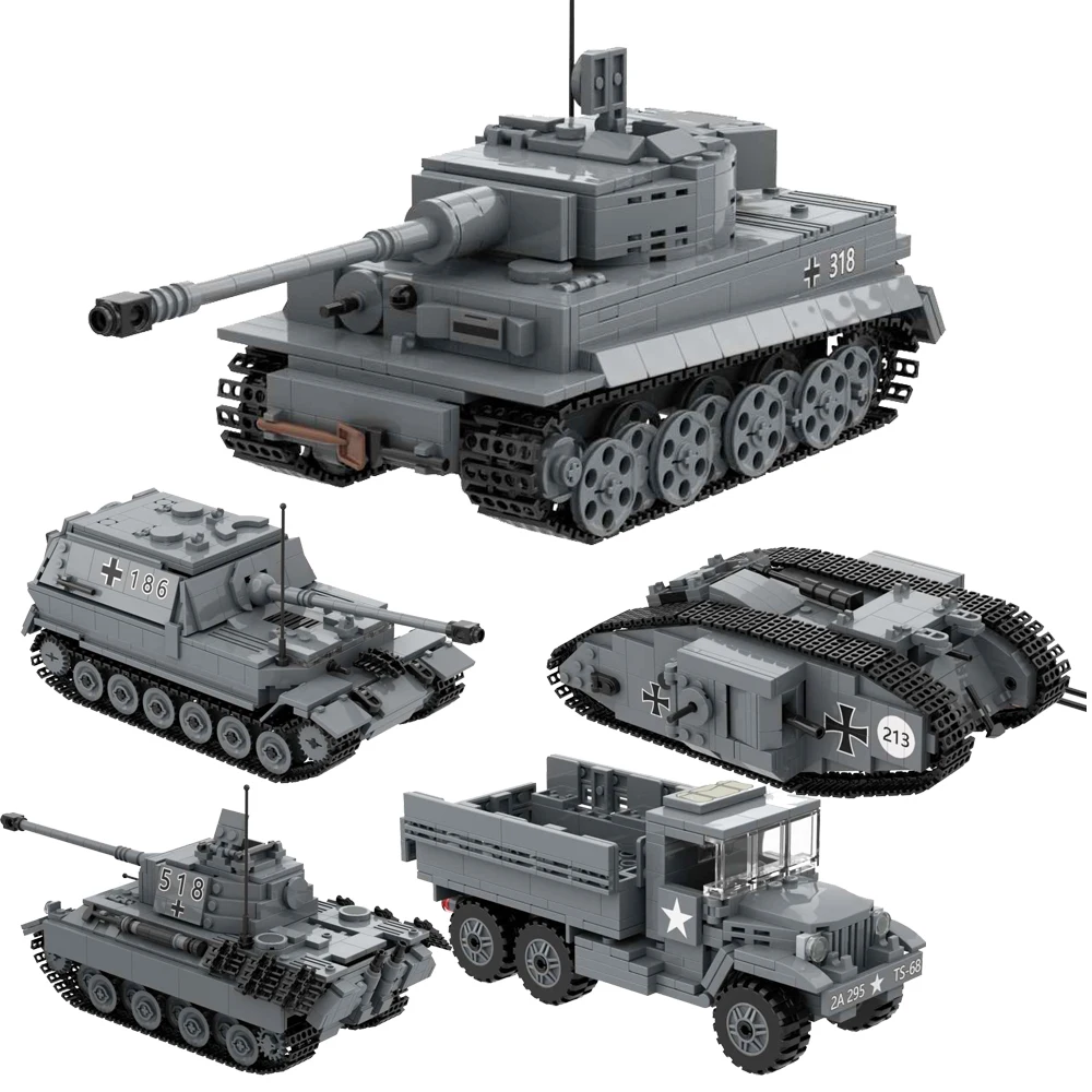 WW2 Germany Army Tank Panzer Stug iii Tiger Operl Truck Bus Car 38T Armored Vehicle 88mm Howitzer Nashorn Destroyer Block Toy