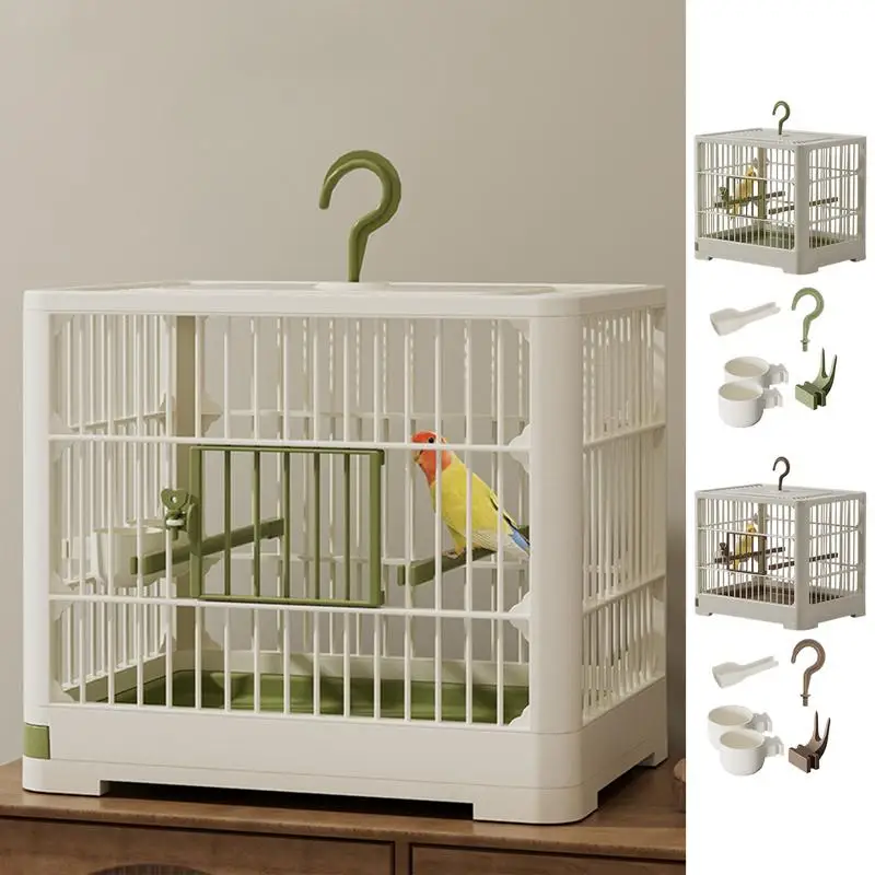 Travel Bird Cage Bird Travel Carrier Ornamental Birdcages Features Standing Pole Detachable Tray & Hook Handle For Parakeets