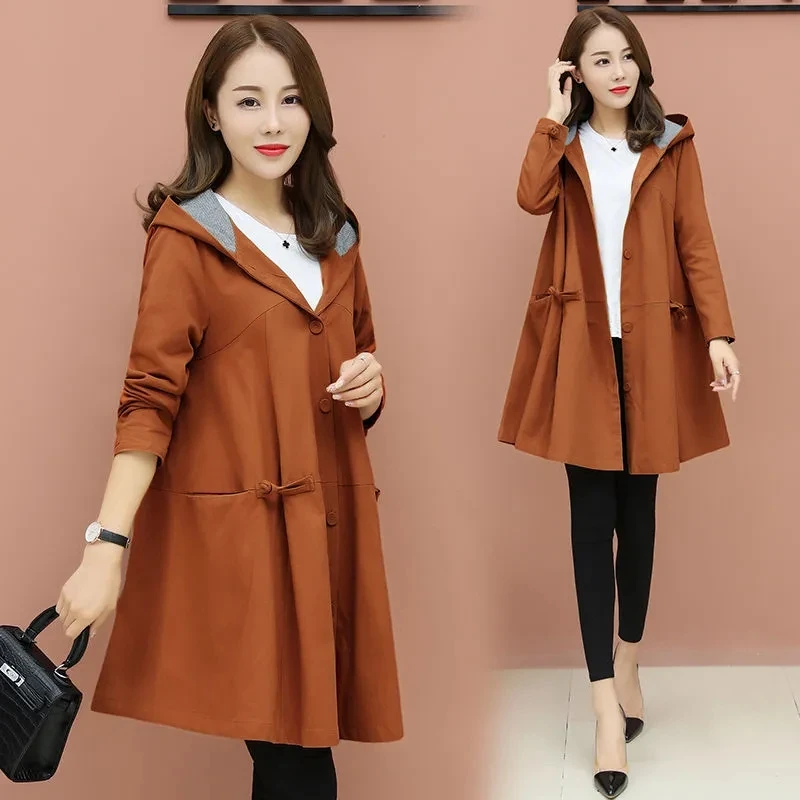 Vintage Pregnant Women's Spring And Autumn Windbreaker Coat Women's Long Korean Loose Hooded A version of pregnancy Trench Coat