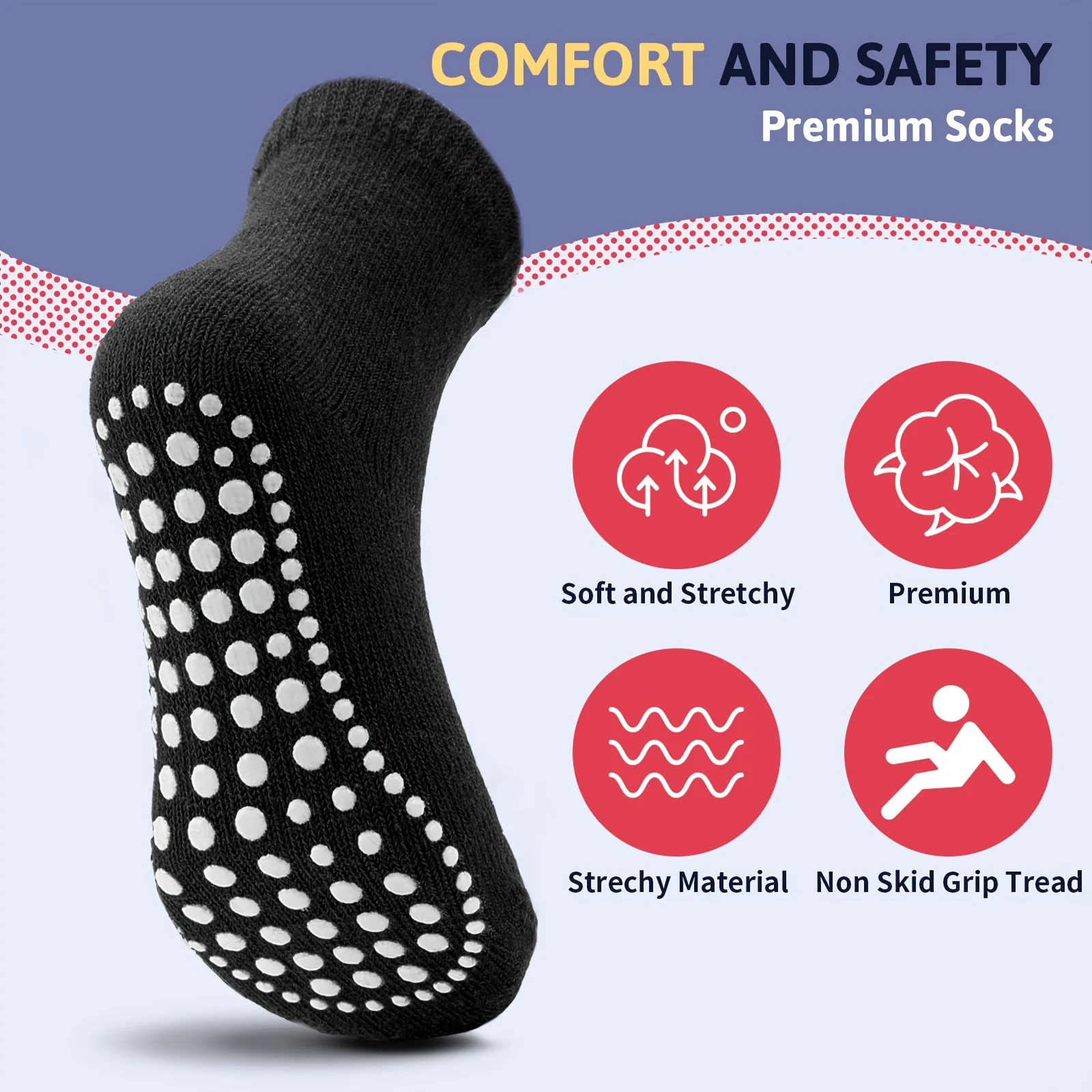 5 Pair Black Kids Socks Non-Slip Grip Ankle Socks Boys and Girls Socks Breathable Babies Toddlers Short Socks 12-24 Month  TW001