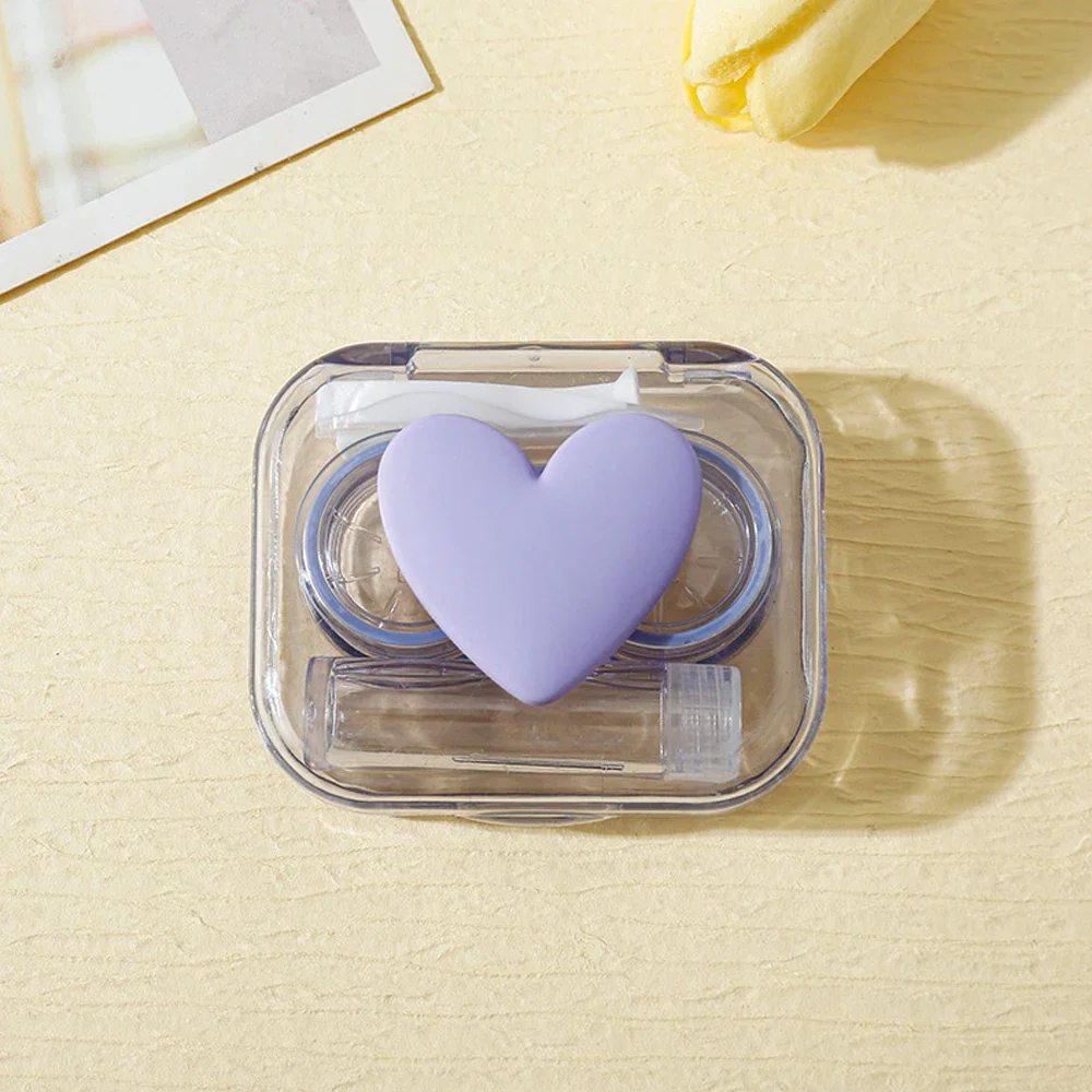 คอนแทคเลนส์กรณีสีชมพูโปร่งใส Love Bow คอนแทคเลนส์สาวความงามแบบพกพานักเรียนกล่อง Eye Care กล่องคอนเทนเนอร์