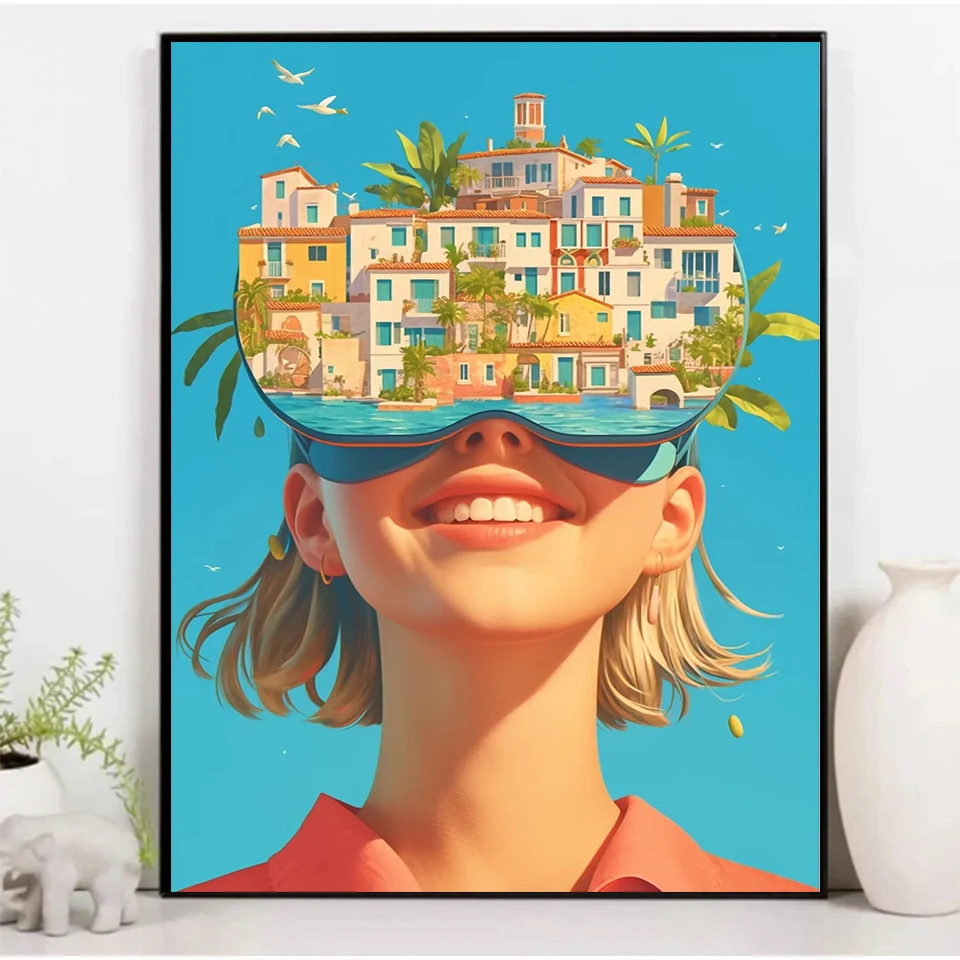 الماس اللوحة في بلاد العجائب الماس الفسيفساء أنيمي فتاة الأسماك DIY عبر الابره عدة 5D الحفر الكامل ديكور المنزل