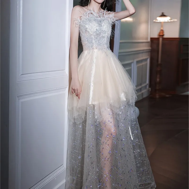 

Female Adult Graduation Banquet Temperament Tube Top off-Shoulder Art Exam Light Luxury Minority Design Sense Fairy Dress