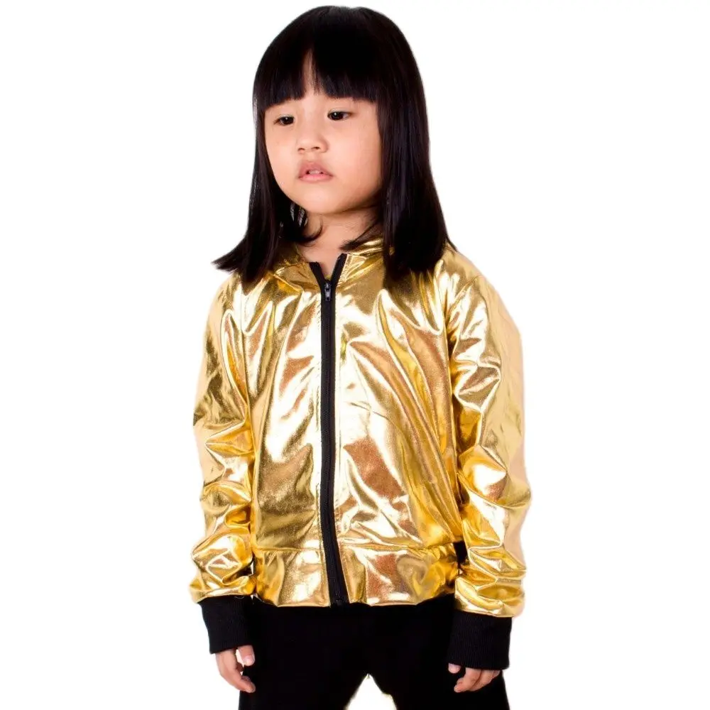 Heroprose 2023 Fashion Girls Boys Gold Jazz Hip Hop Dance Competition Coat Kid Clothing Party Stage Performance Jacket