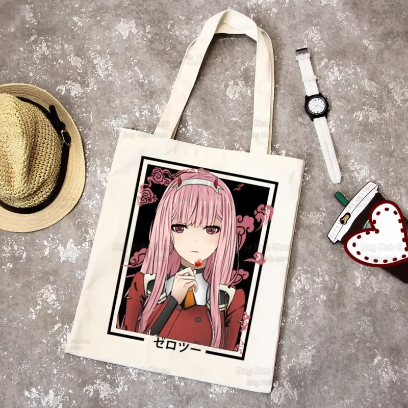 ZERO TWO Anime Shopping Bag Shopper Eco Canvas Cotton Shopper Darling in the Franxx Bolsas De Tela Bag Shoping Reusable Sacolas