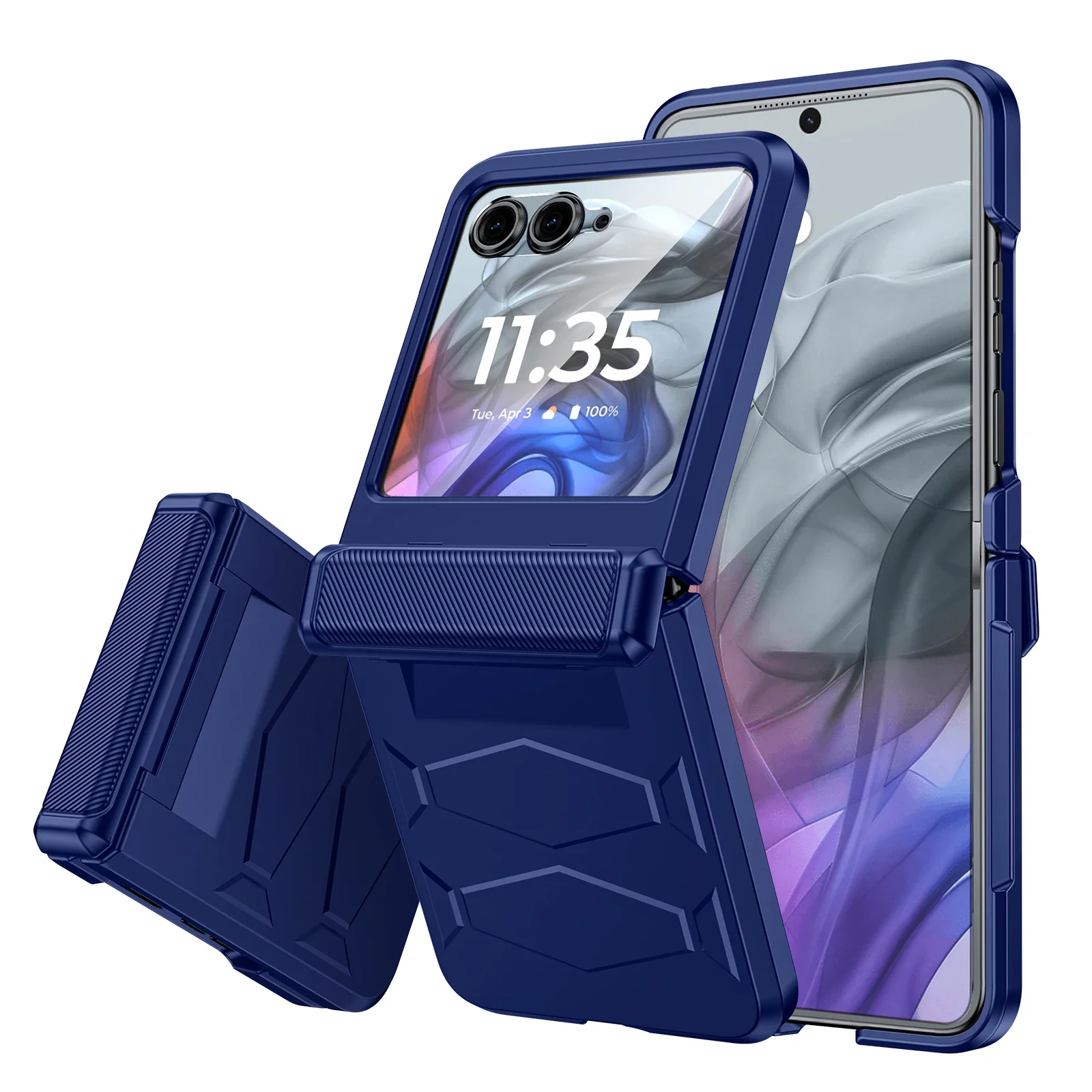 

for MOTO Razr 70 2026/60 2025/50 2024 Phone Case,Non-Slip Texture,Rugged Hinge Protection,Wireless Charging Case-Blue