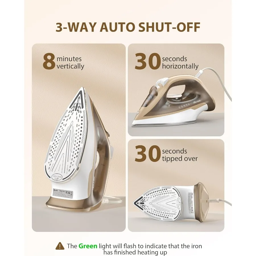 Plancha de vapor de 1500W para ropa con tanque de agua de 11,84 oz, suela de cerámica de calentamiento rápido de 15 segundos, goteo, apagado automático, ráfaga de vapor
