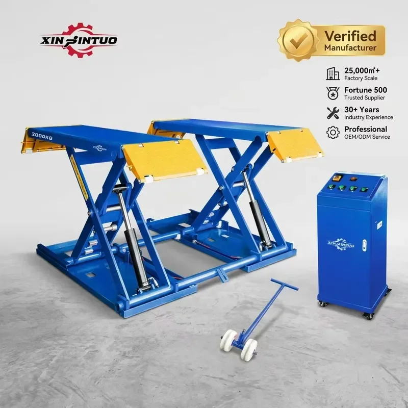 JSL-3000P 3000KG Mid Position Scissor Car Lift Mobile Two Cylinders Unlocking 1200mm Max Lift
