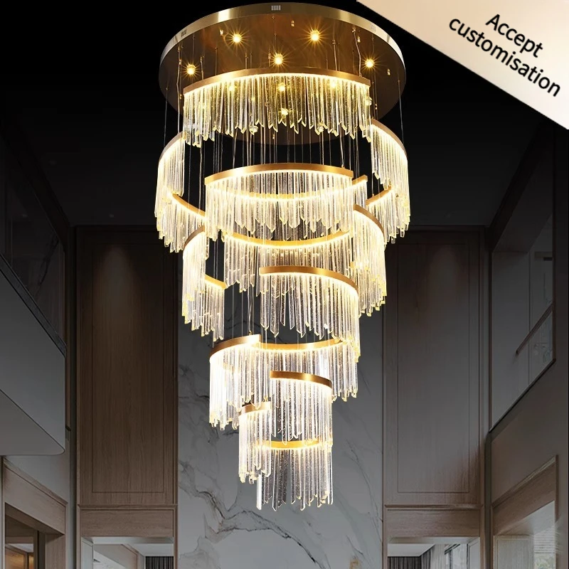 Luxury Crystal Chandelier Duplex Building Hollow Living Room Chandelier Modern Villa Hall Chandelier Staircase Crystal Light