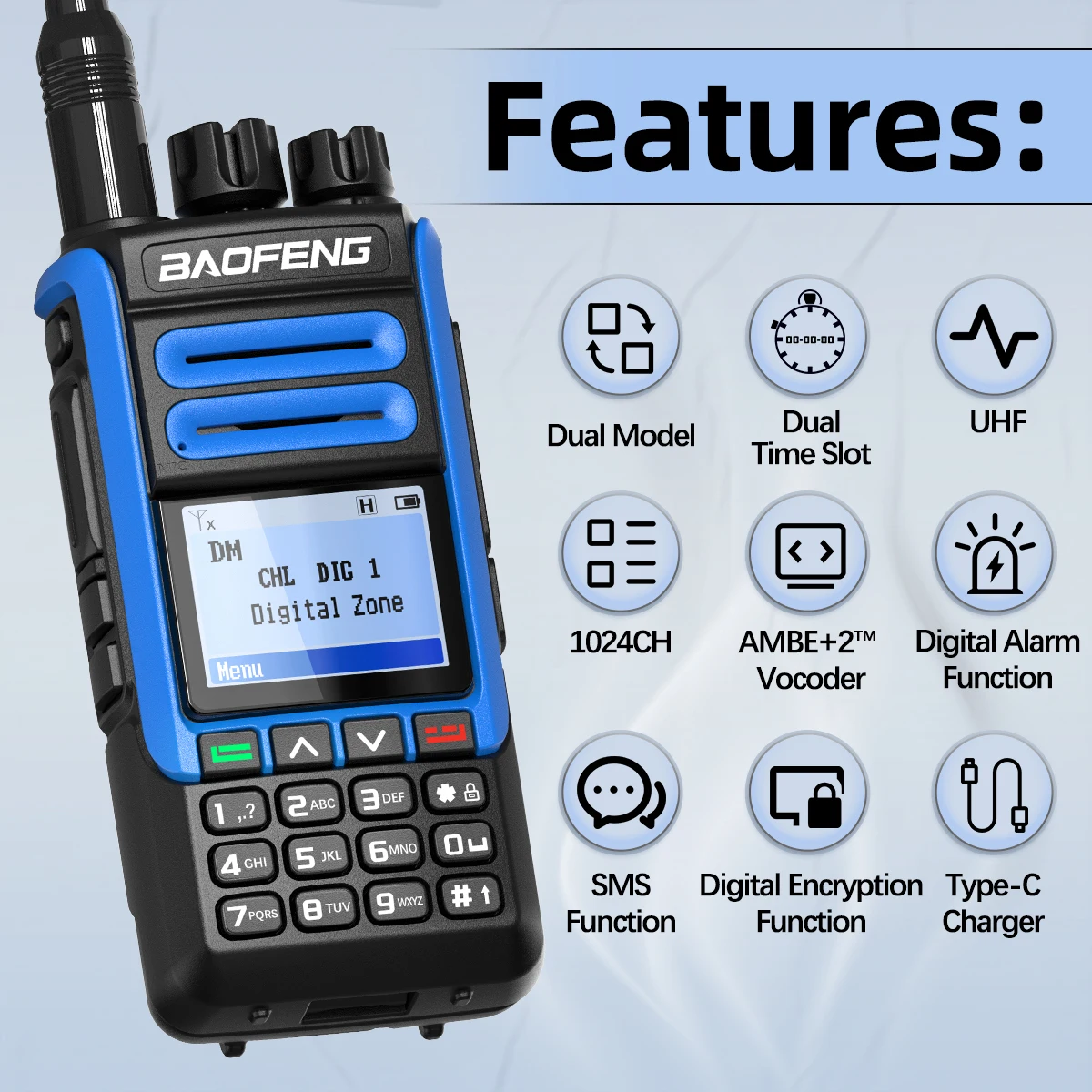 BAOFENG DR-1802U DMR Digital Walkie Talkie Dual Mode Analog Dual Time Slot Tier 1+2 Ham Radio Two Way Radio